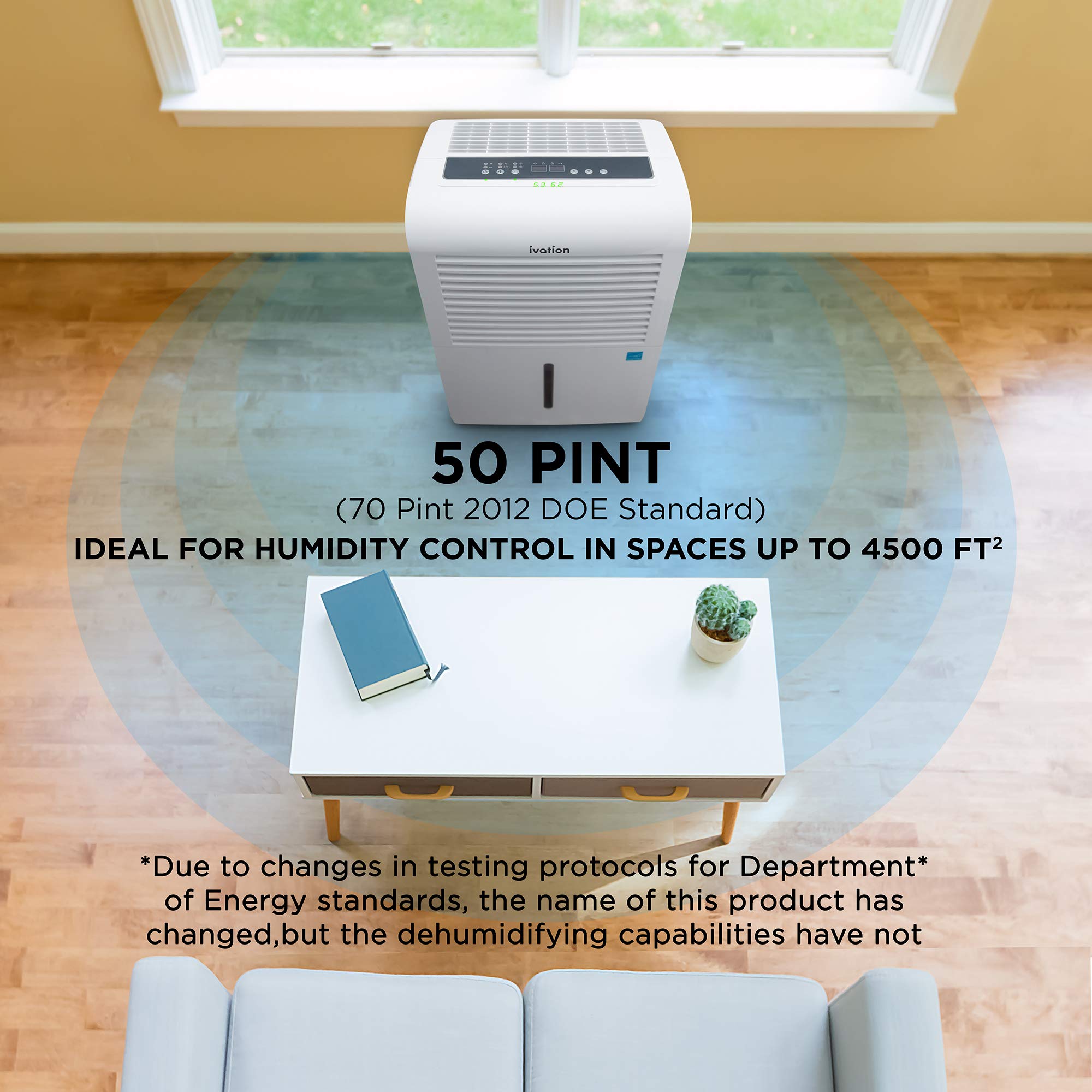 Ivation 4,500 Sq Ft Smart Wi Fi Energy Star Dehumidifier With App, Continuous Drain Hose Connector, Programmable Humidity, 2.25